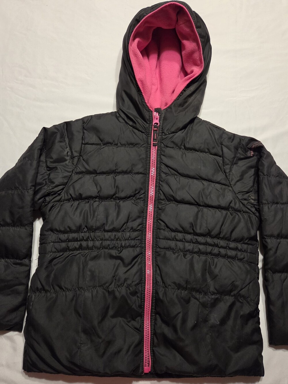 Hawke & Co Black Puffer Jacket with Pink Trim and Hood Lining
